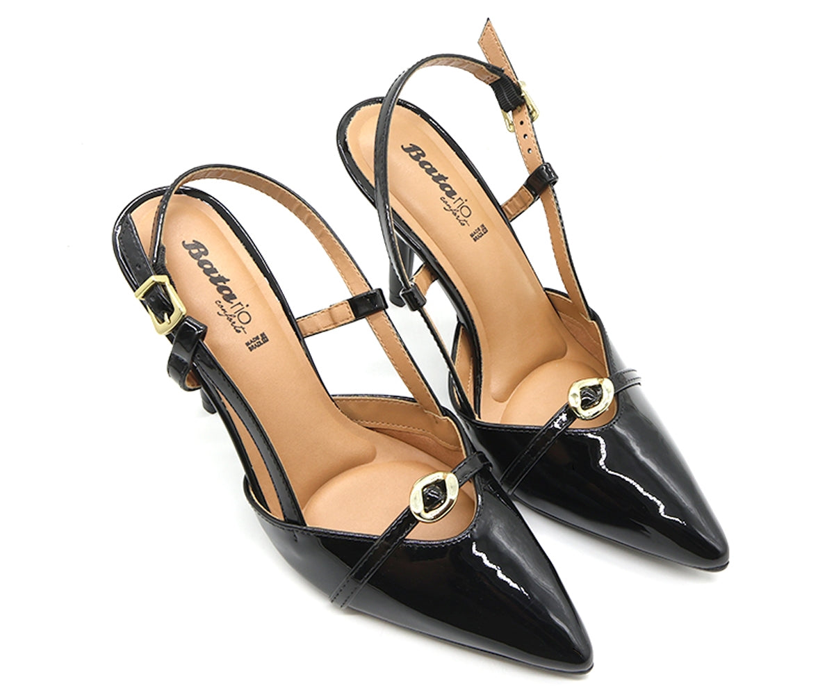 br glossy black buckled slingbacks