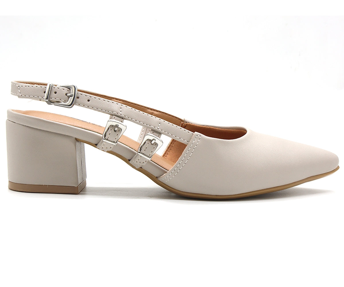 br grey dbl buckle slingbacks