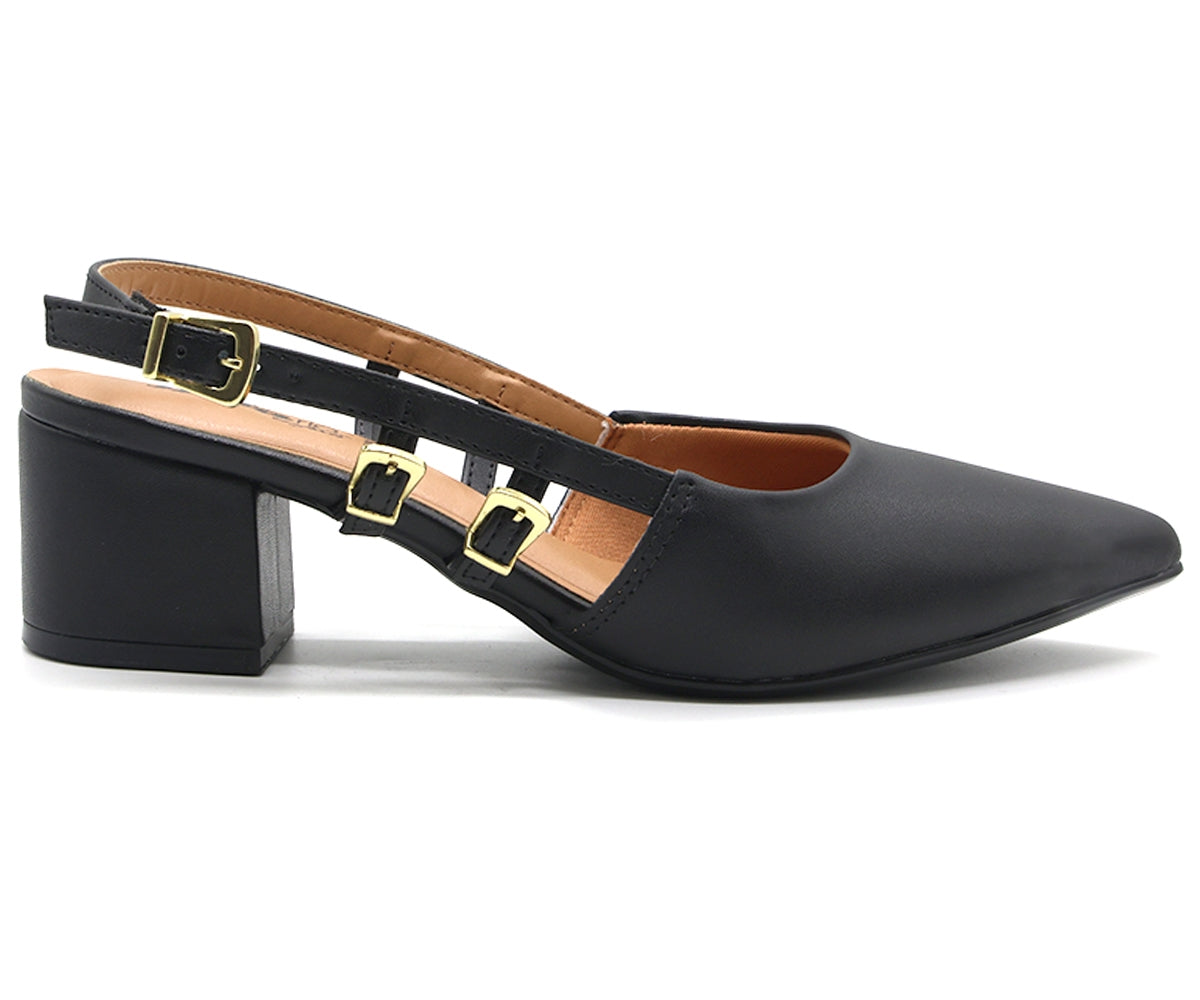 br black dbl buckle slingbacks