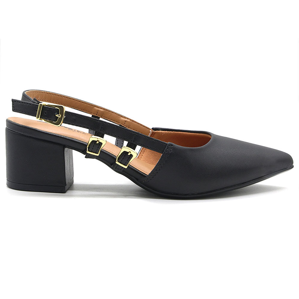br black dbl buckle slingbacks