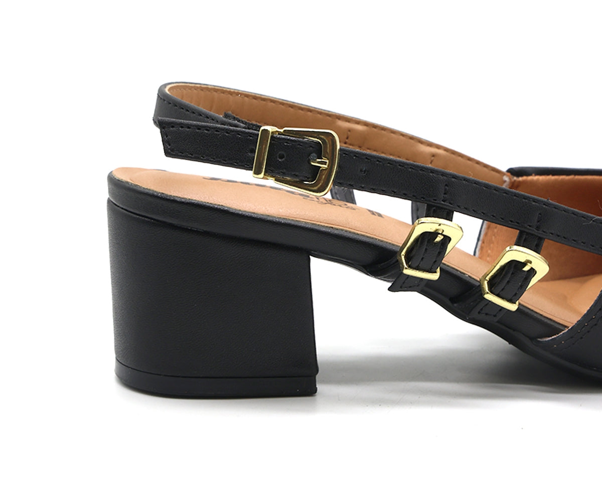br black dbl buckle slingbacks