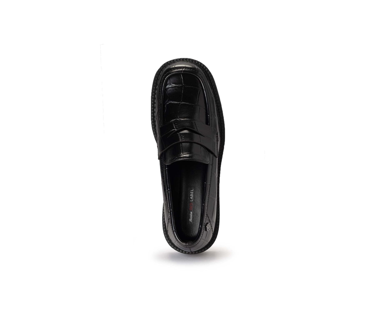 black croc penny loafer