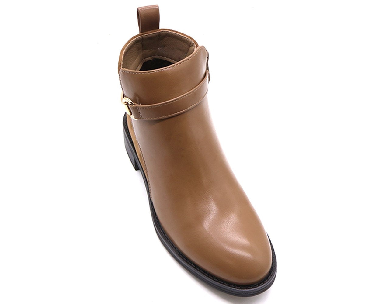 camel horsebit ankle boots