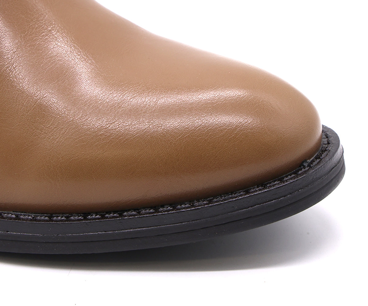 camel horsebit ankle boots