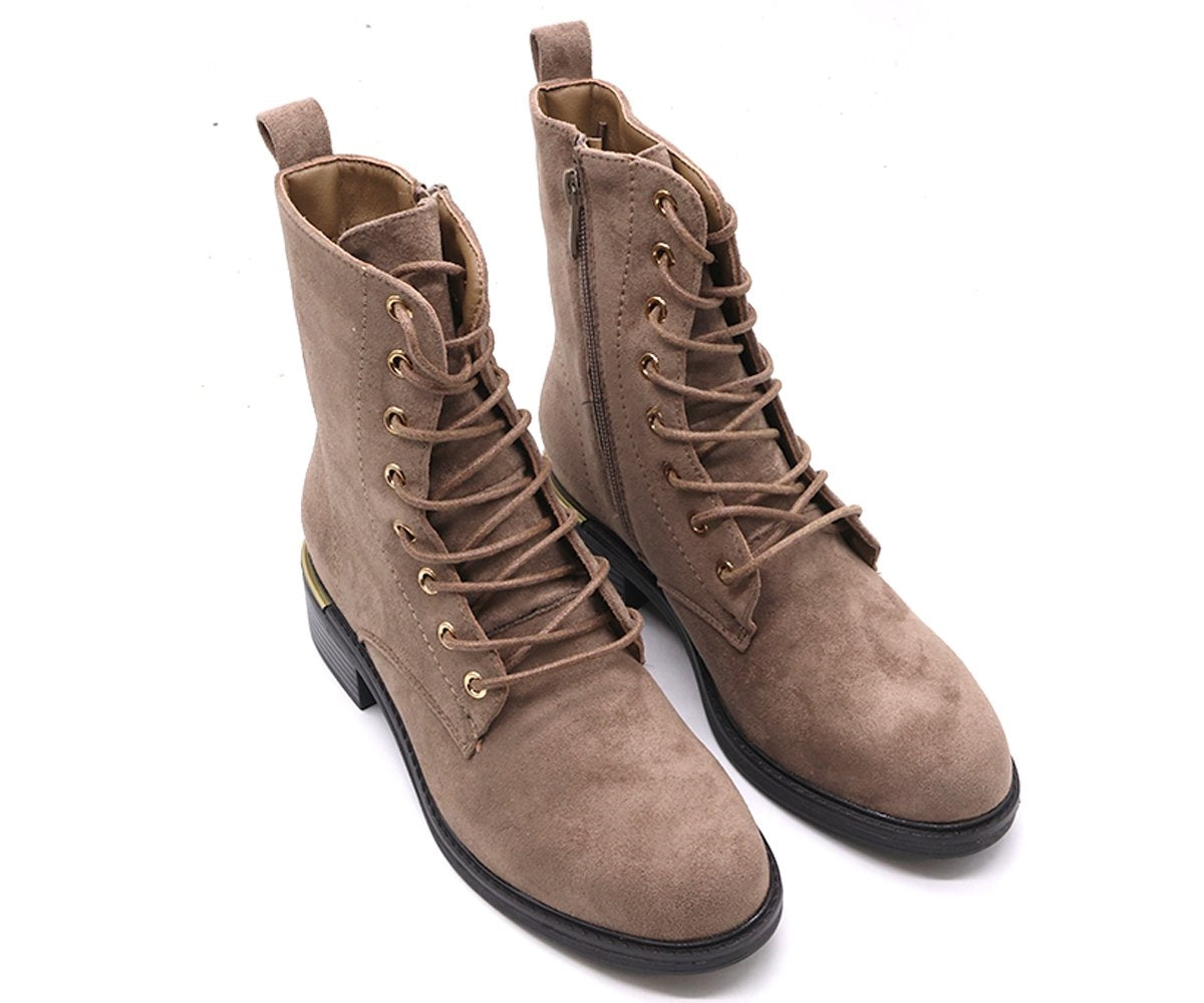 beige suede lace-up boot