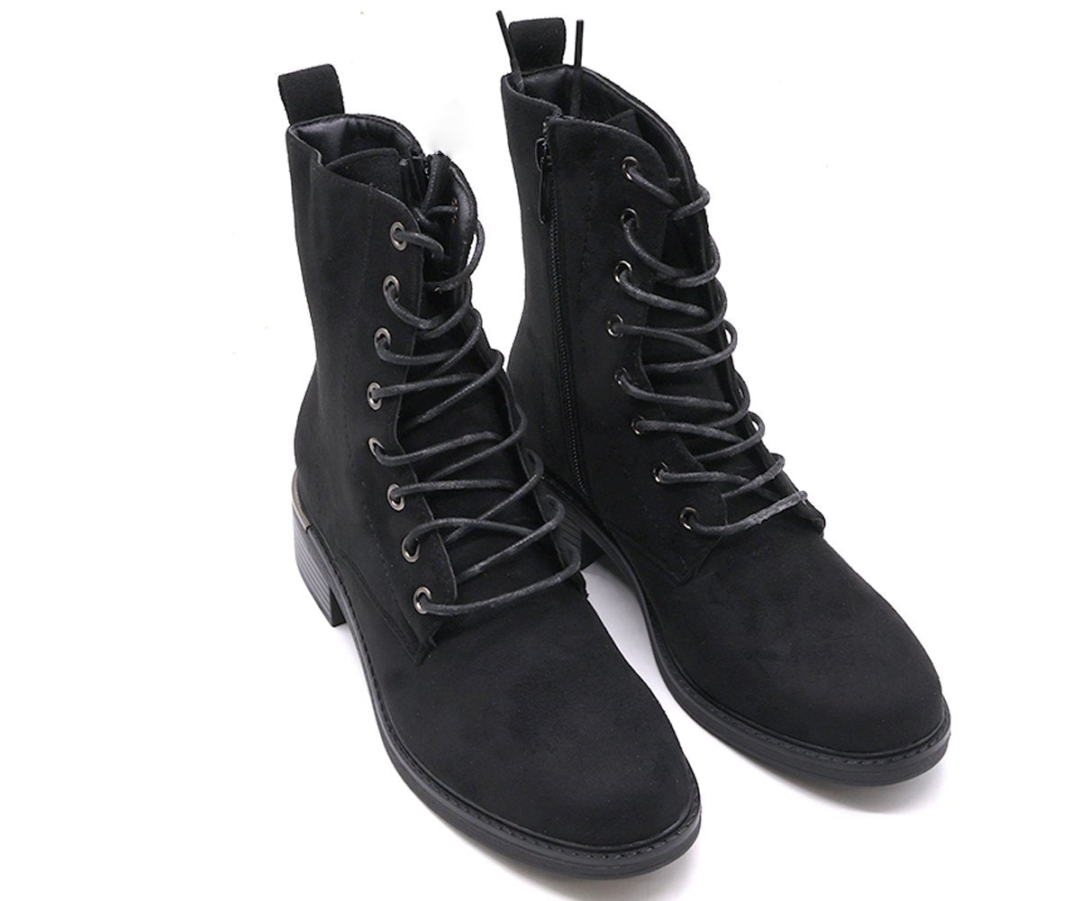 black suede lace-up boot