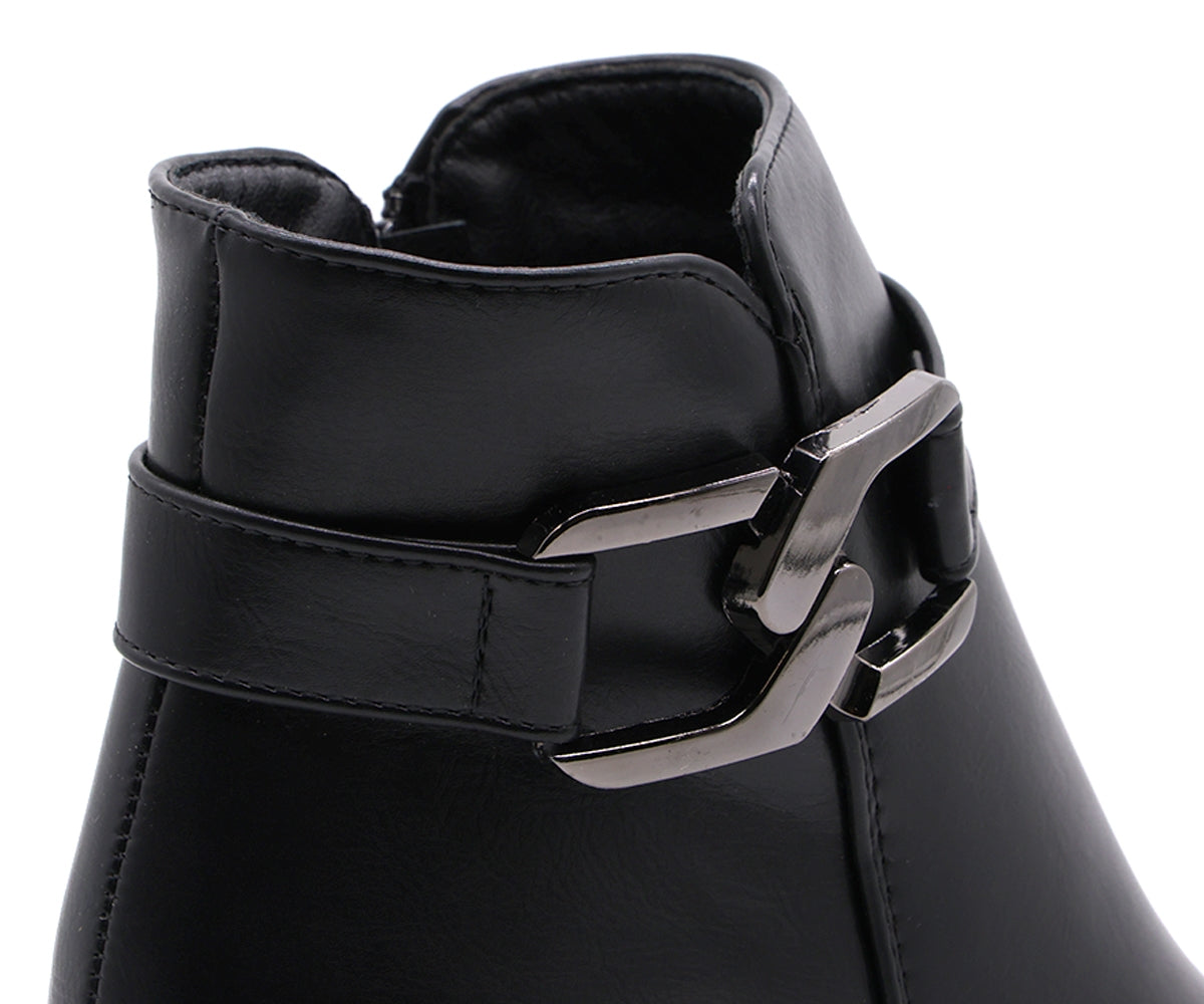 black chained ankle boot