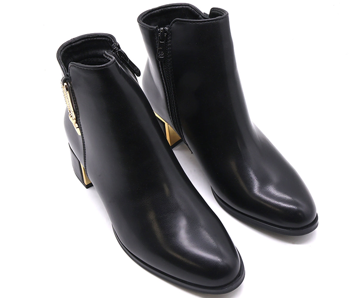 black gold-trim ankle boots