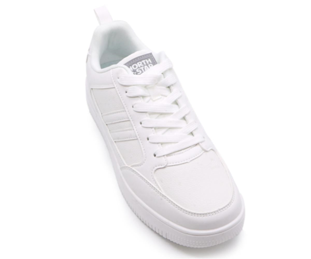all white low-top sneakers