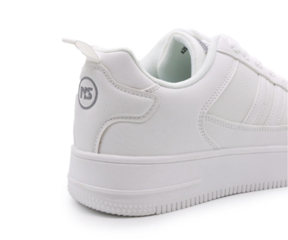 all white low-top sneakers