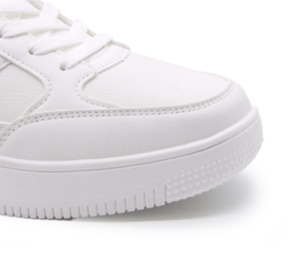 all white low-top sneakers