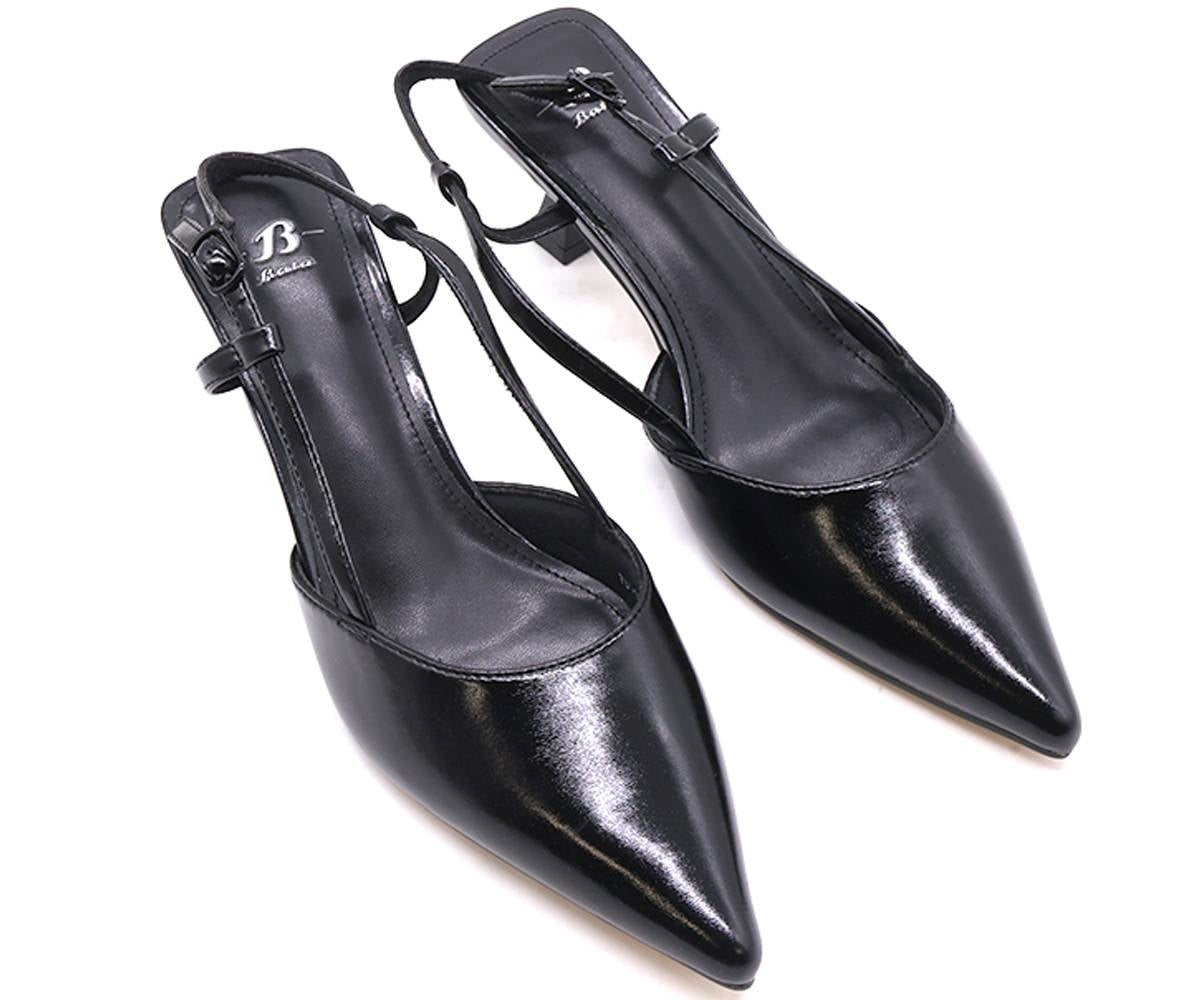 black sheen slingbacks