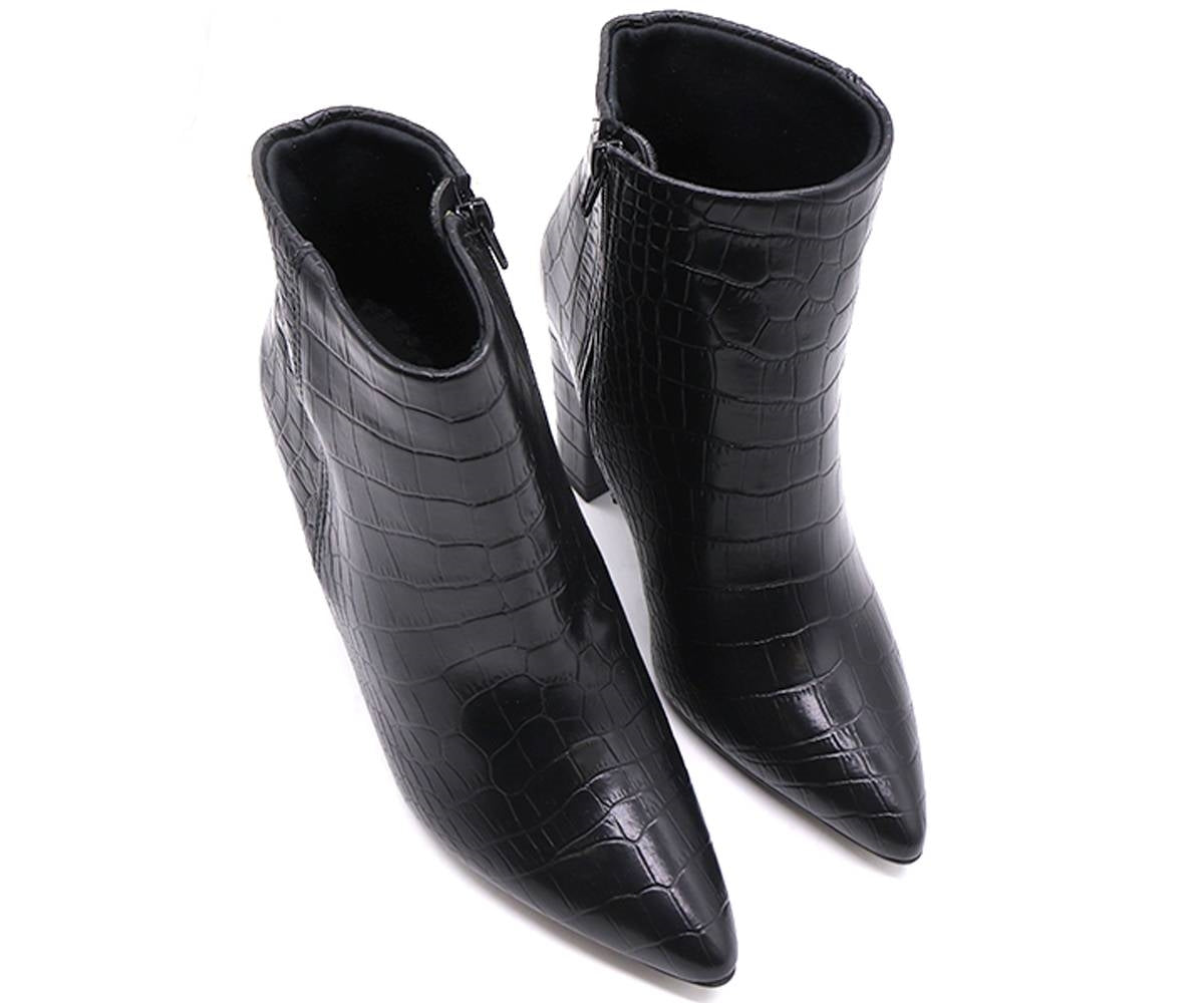 br high black croc ankle boots