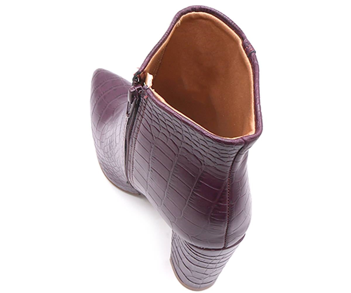 br high burgundy croc ankle boots