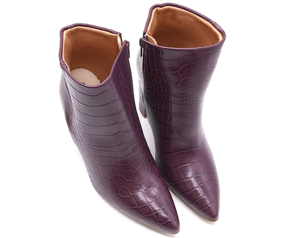 br high burgundy croc ankle boots