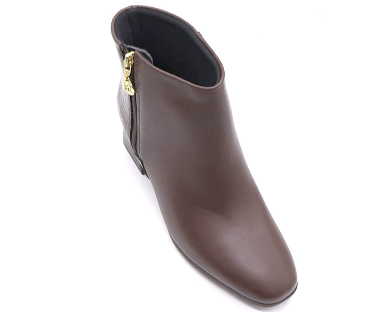 br brown croc panelled ankle boots