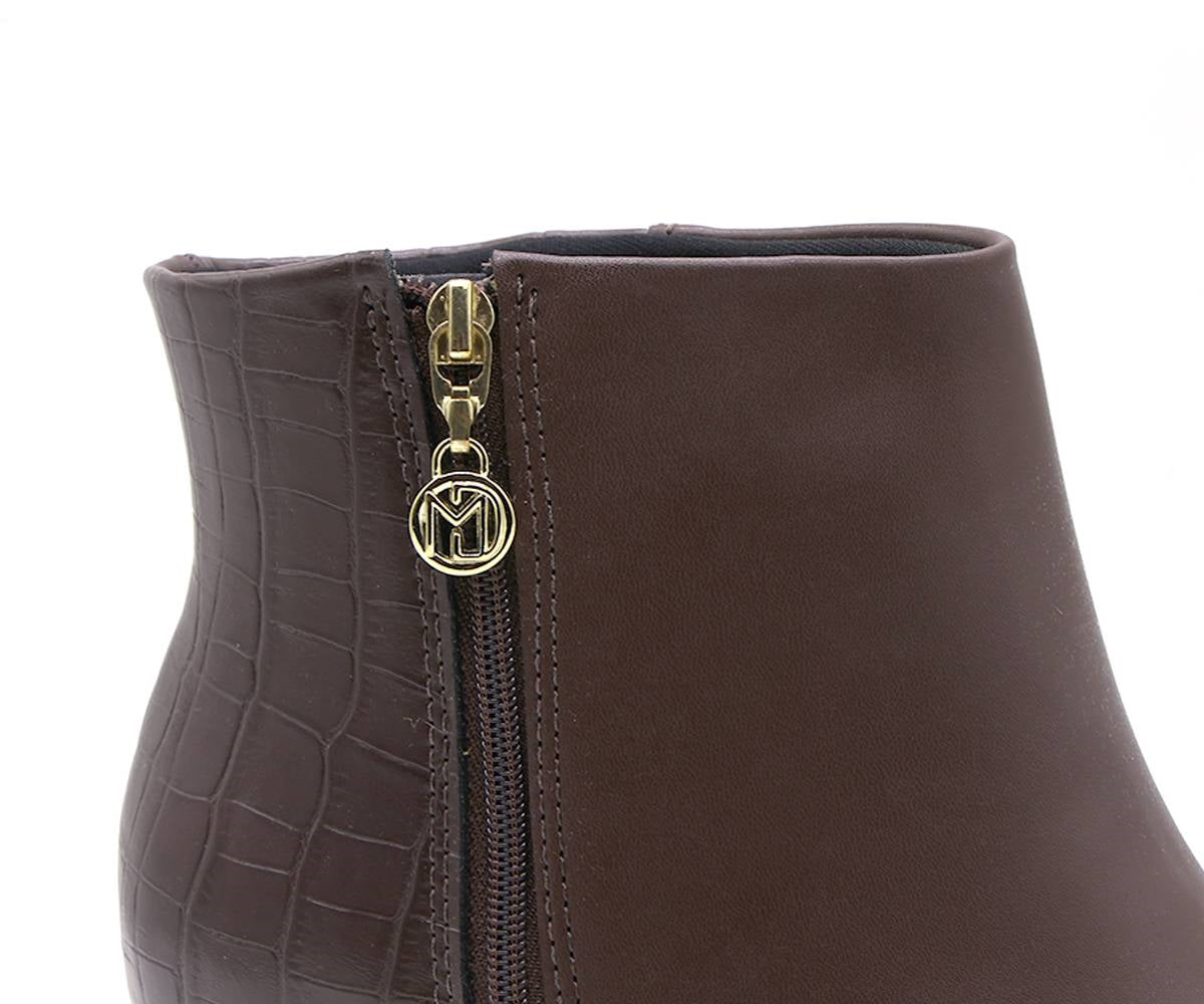 br brown croc panelled ankle boots