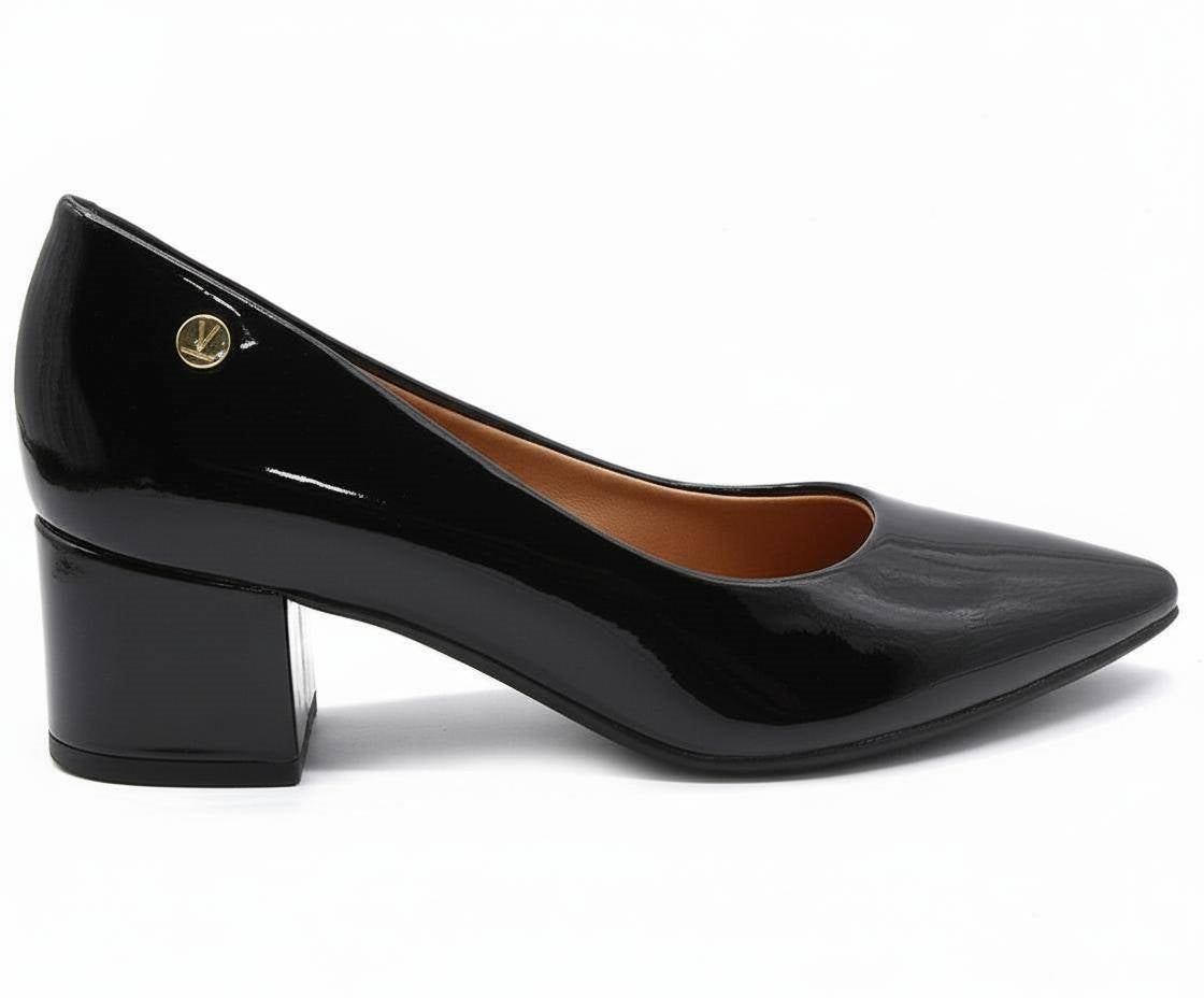 br patent black block-heel pumps