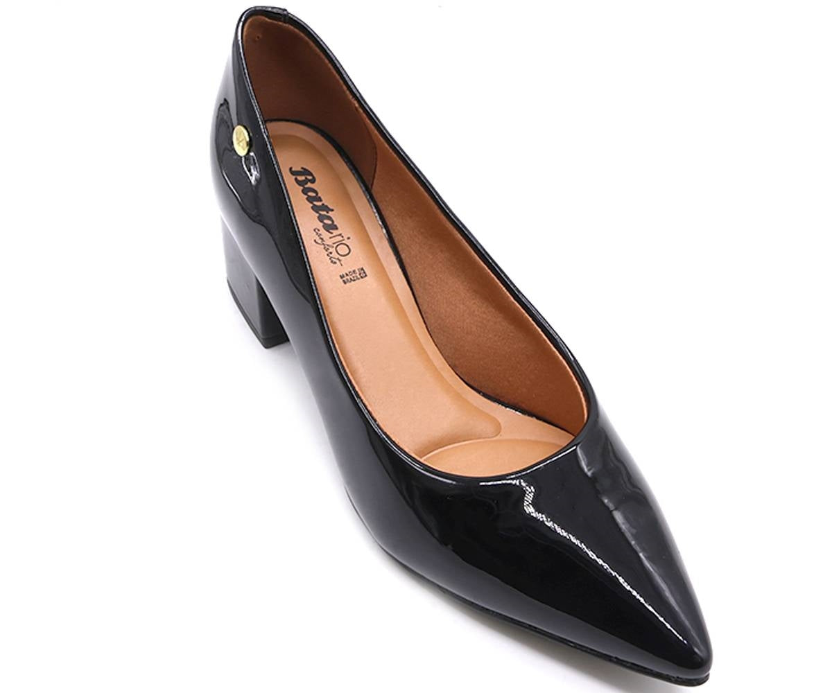 br patent black block-heel pumps