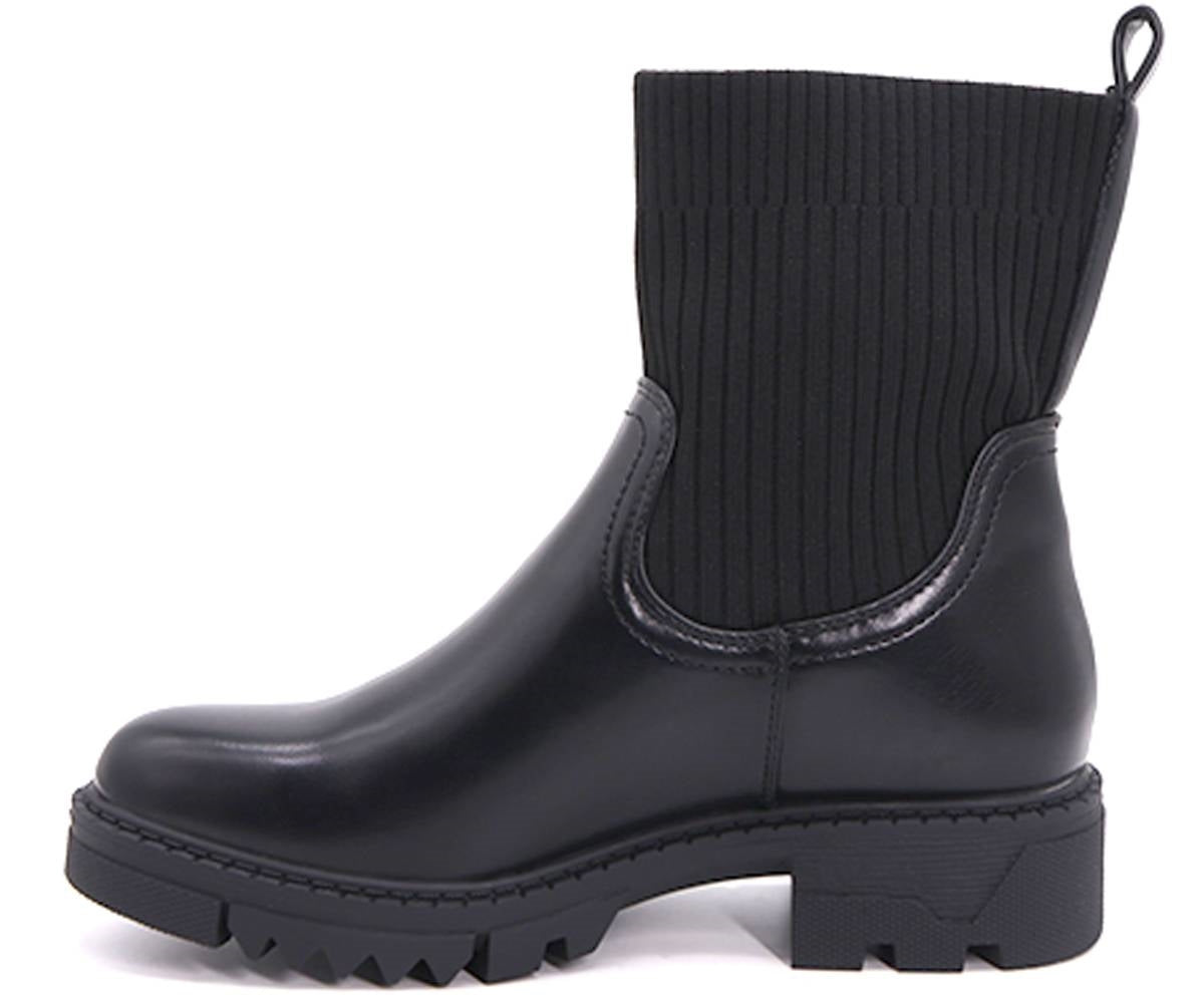black knit-upper ankle boots