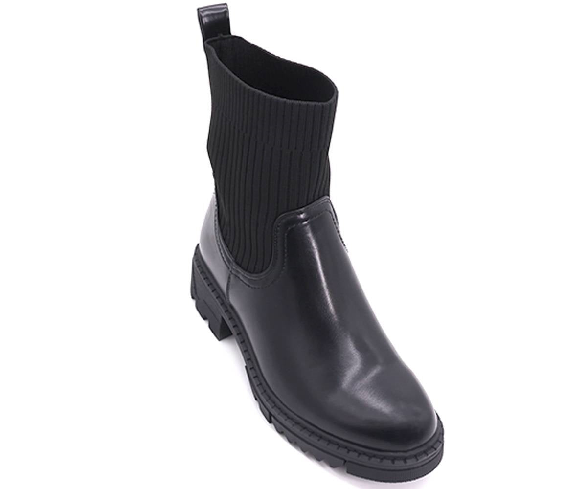 black knit-upper ankle boots
