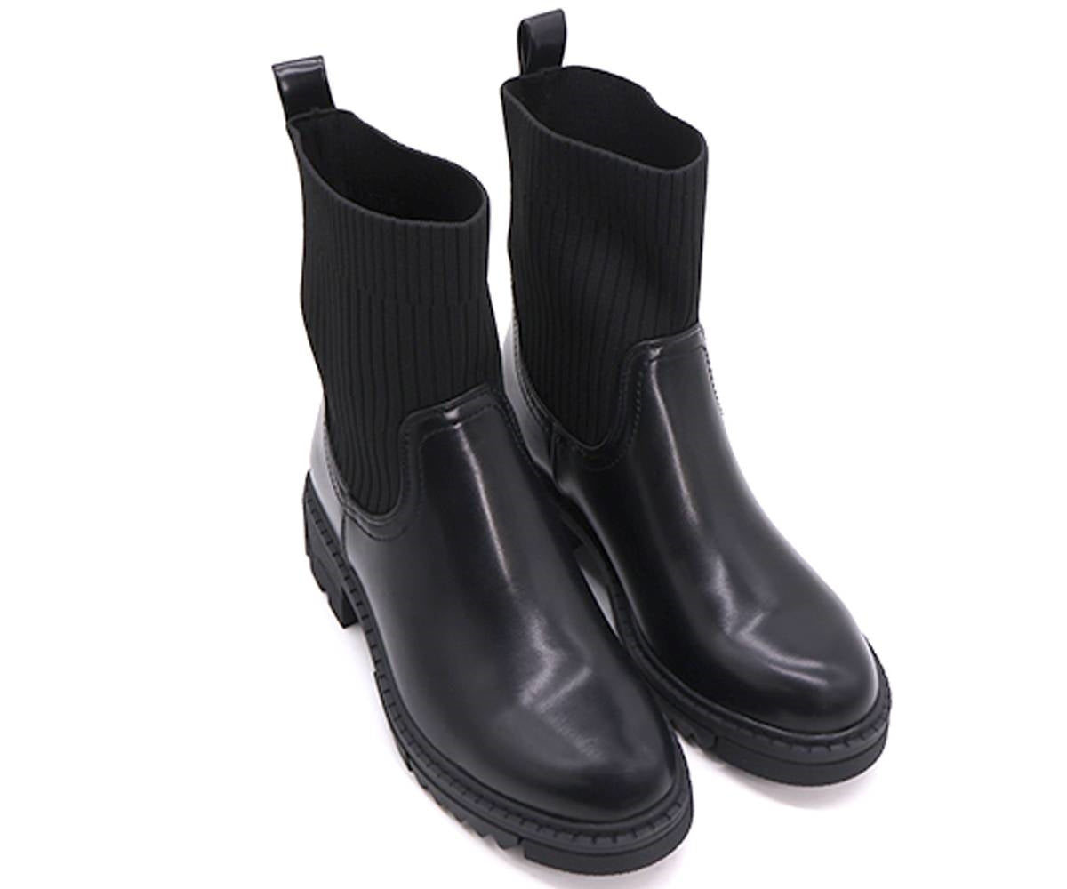 black knit-upper ankle boots