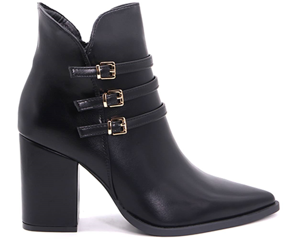 high black pointed buckl boots