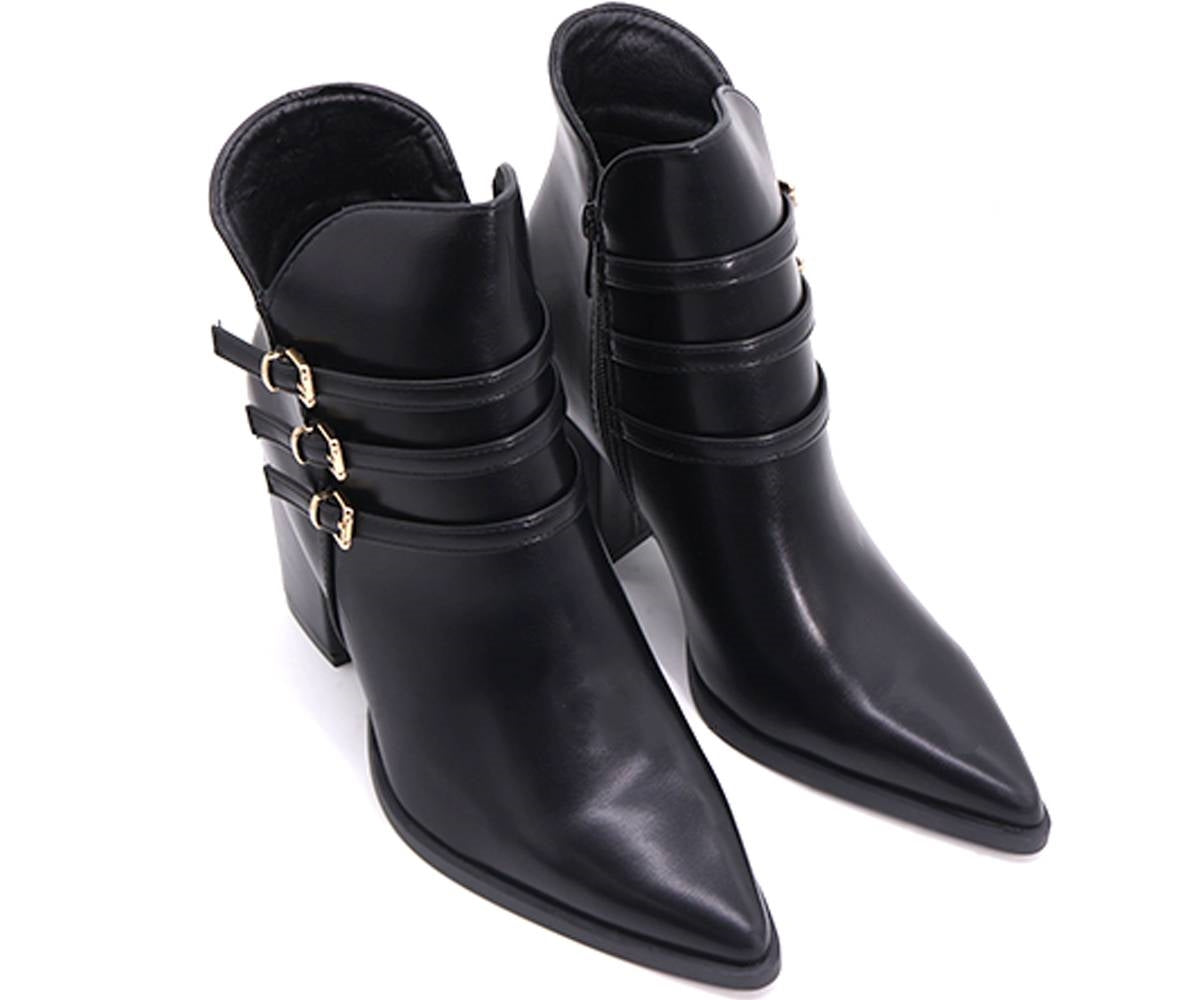 high black pointed buckl boots