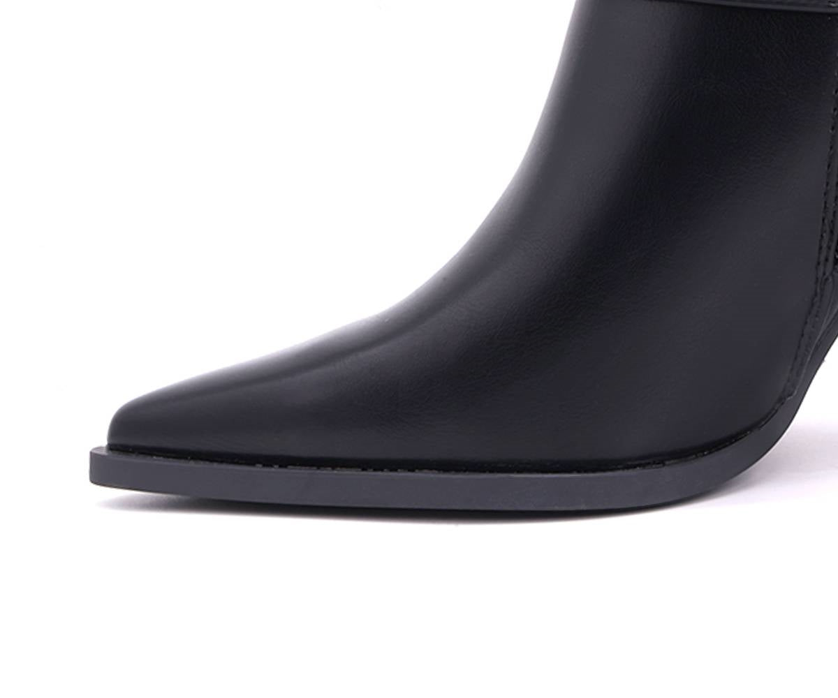 high black pointed buckl boots