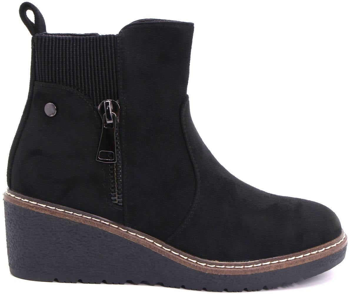 black suede comfort wedge boots