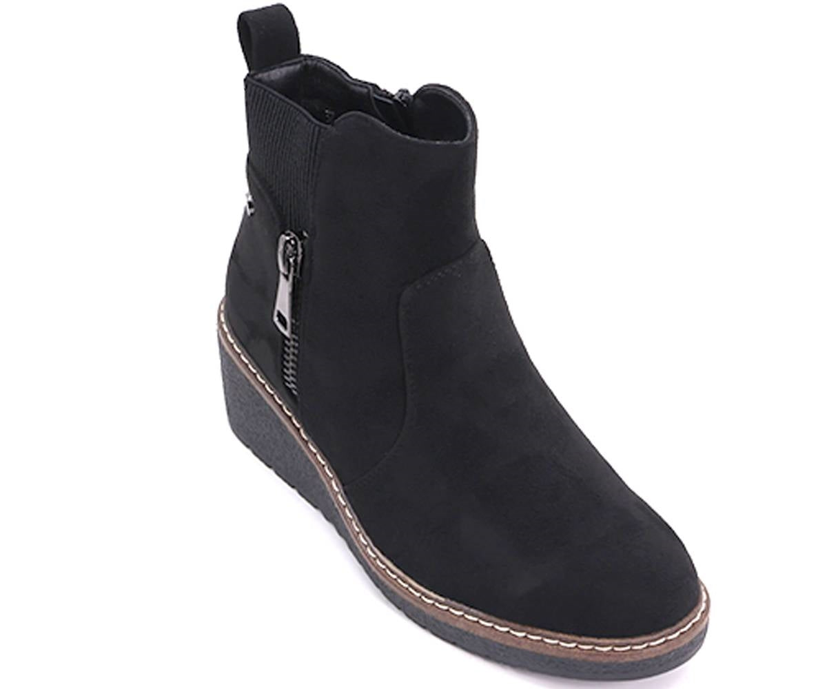 black suede comfort wedge boots