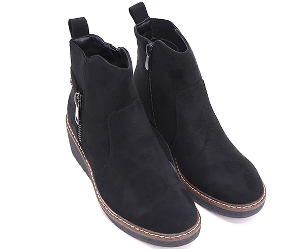 black suede comfort wedge boots