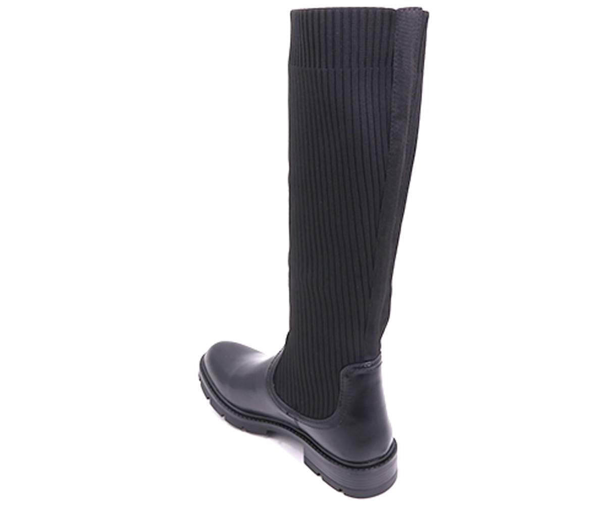 black knit-upper calf boots
