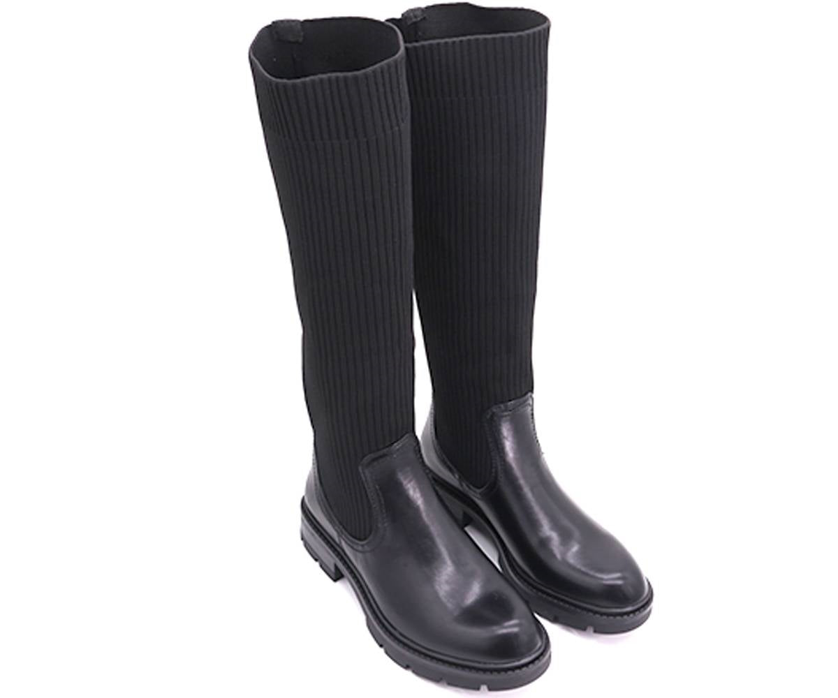 black knit-upper calf boots
