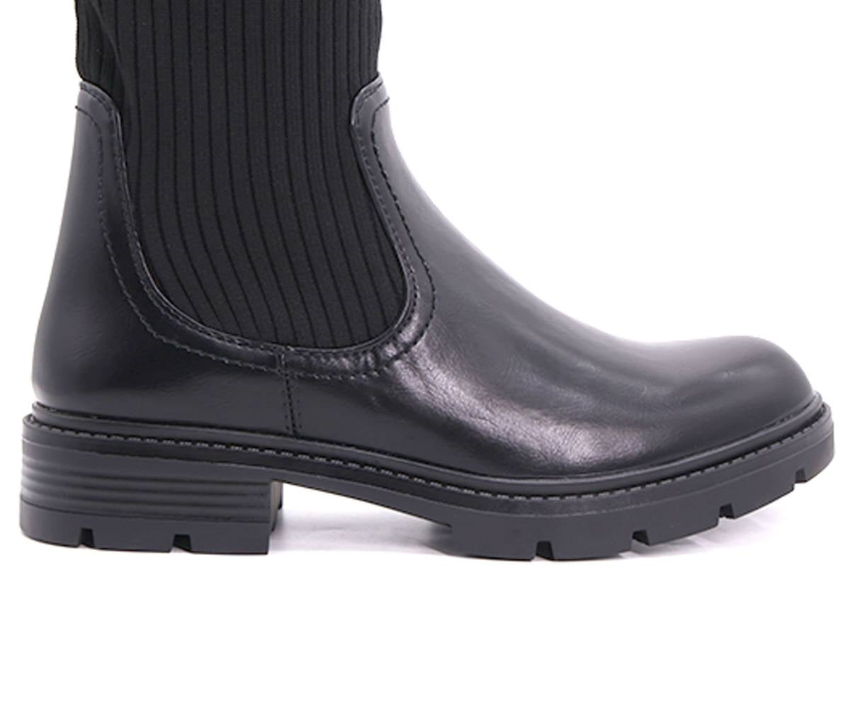 black knit-upper calf boots
