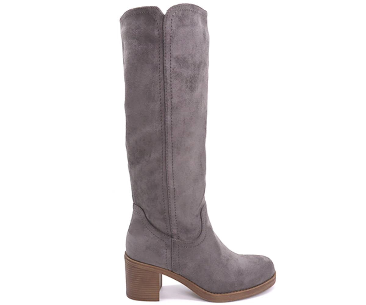 grey suede mid-calf boots