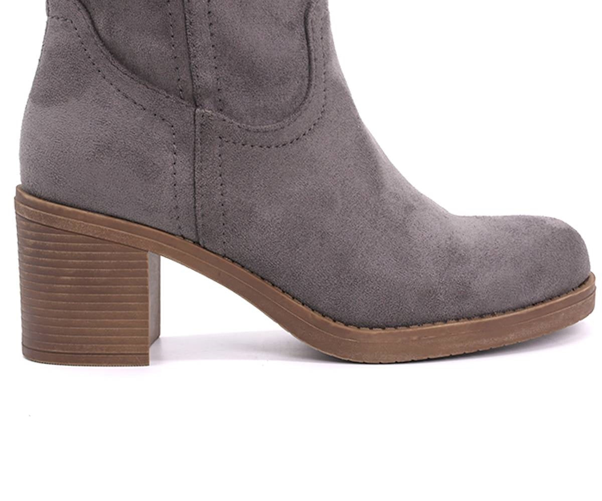 grey suede mid-calf boots