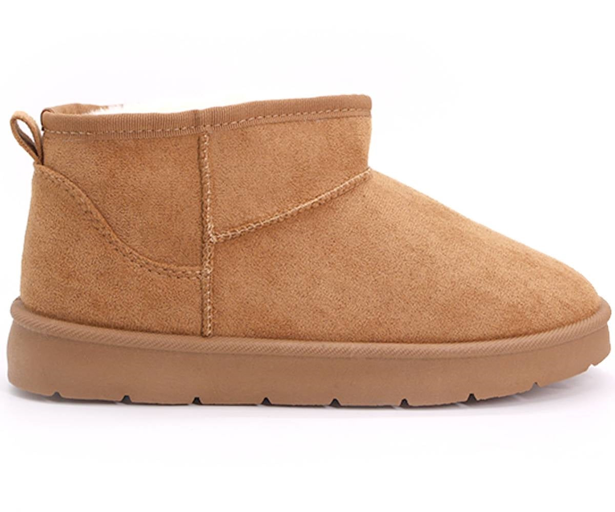 fur-lined camel mini boots