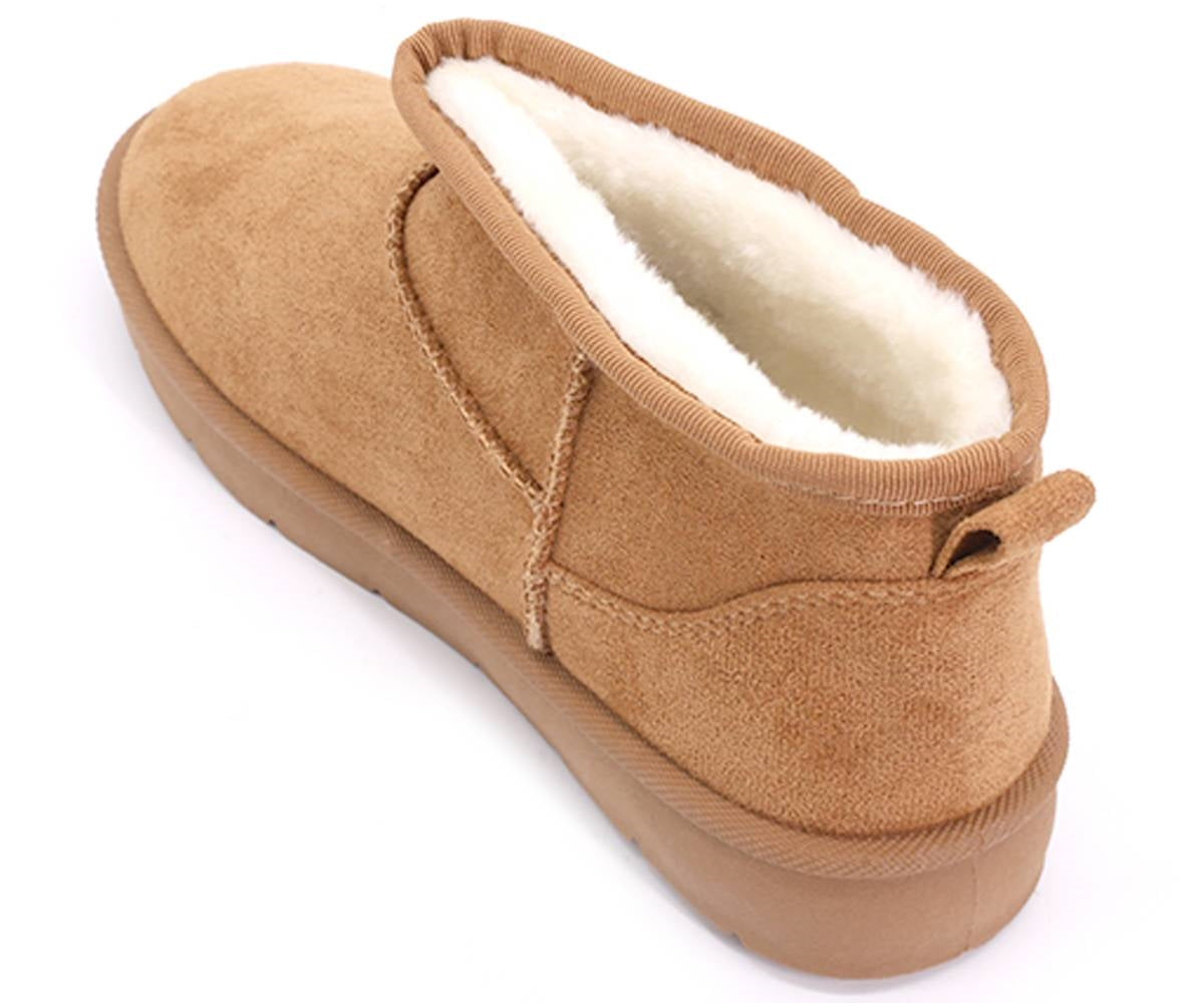 fur-lined camel mini boots