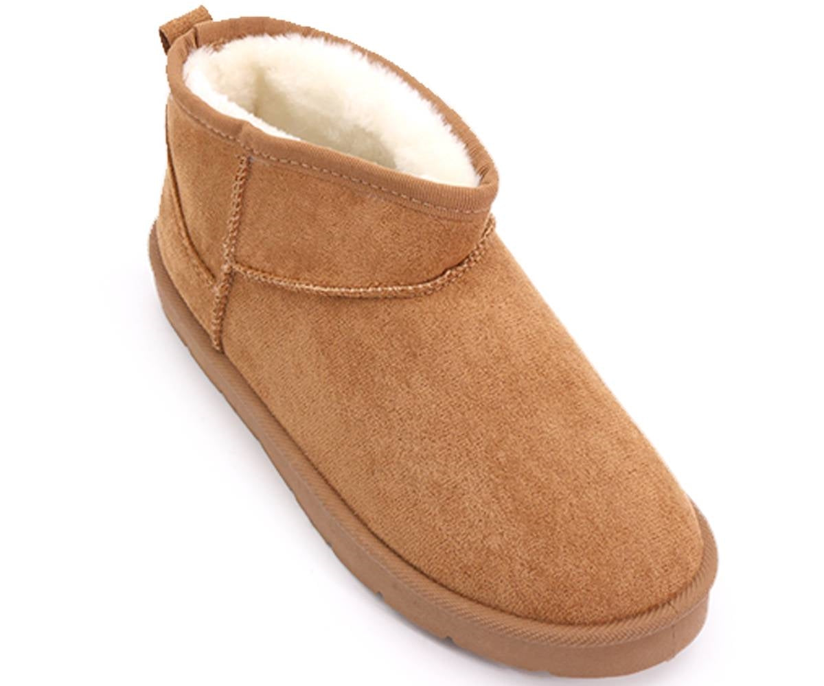 fur-lined camel mini boots