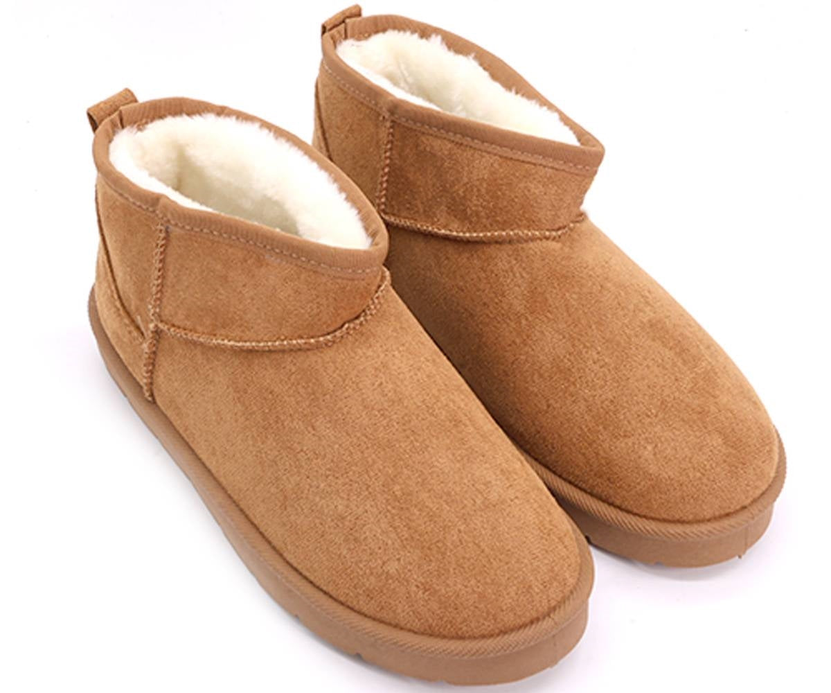 fur-lined camel mini boots