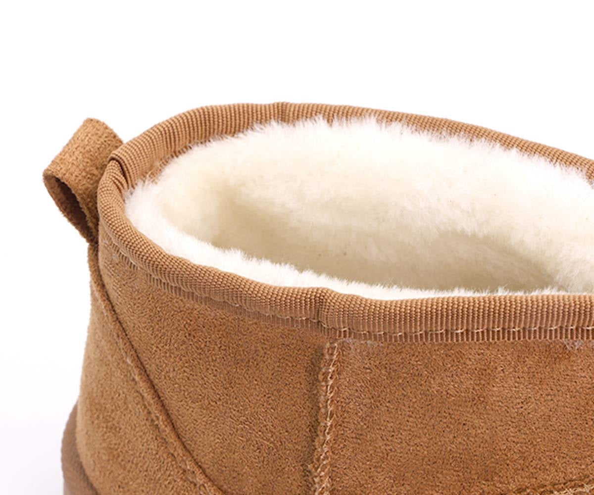 fur-lined camel mini boots