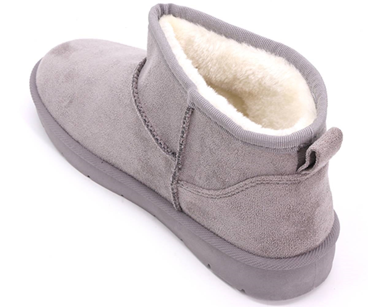 fur-lined grey mini boots