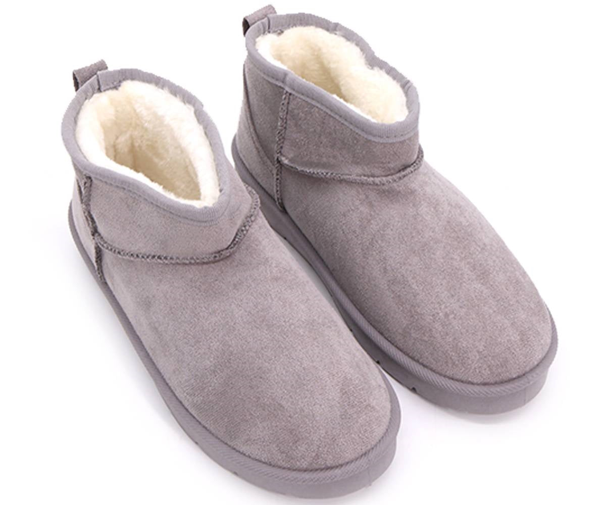 fur-lined grey mini boots