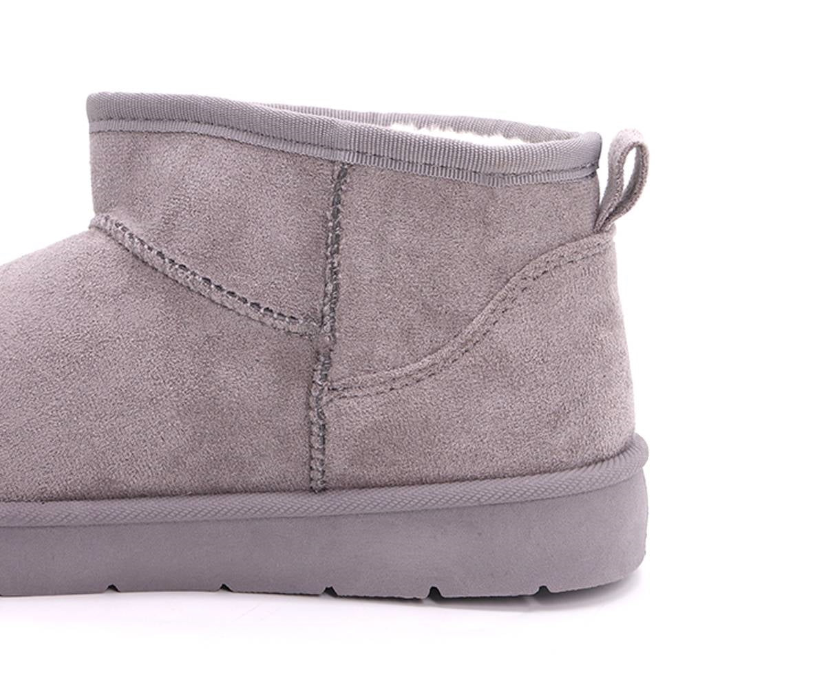 fur-lined grey mini boots