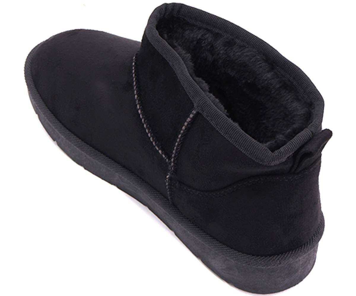 fur-lined black mini boots
