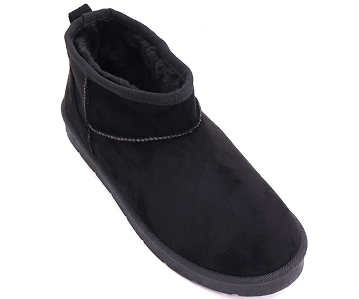 fur-lined black mini boots