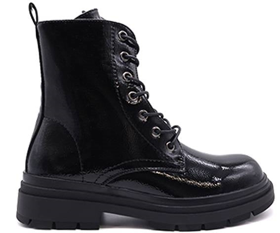 black patent combat boot