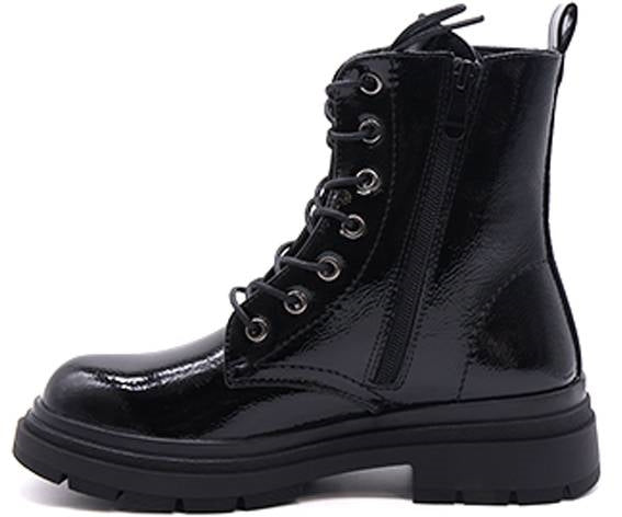 black patent combat boot