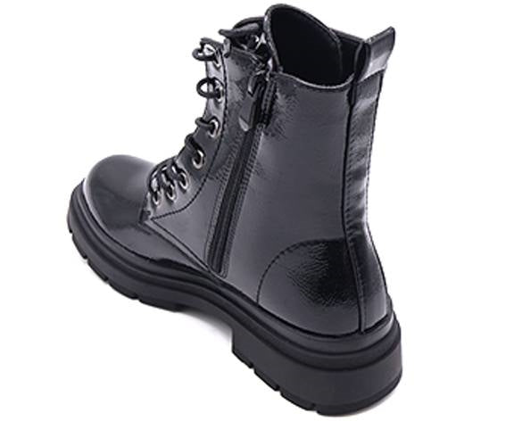 black patent combat boot